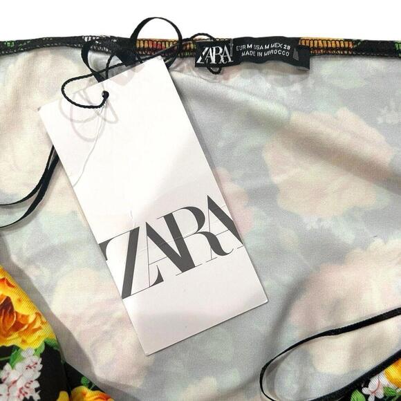 Zara High Halter Neck Twist Ruched Floral Stretch Bodysuit Yellow Sz SMALL NWT! - Picture 6 of 11